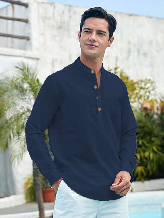 men solid mandarin neck short kurta - 22325423 -  Standard Image - 2