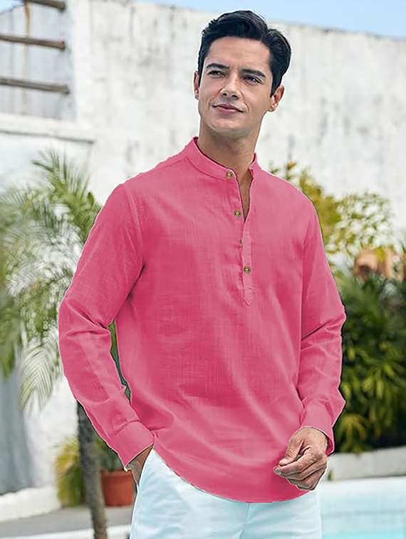 men solid mandarin neck short kurta - 22325426 -  Standard Image - 2