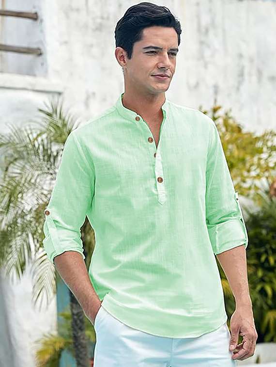 men solid mandarin neck short kurta - 22325427 -  Standard Image - 2