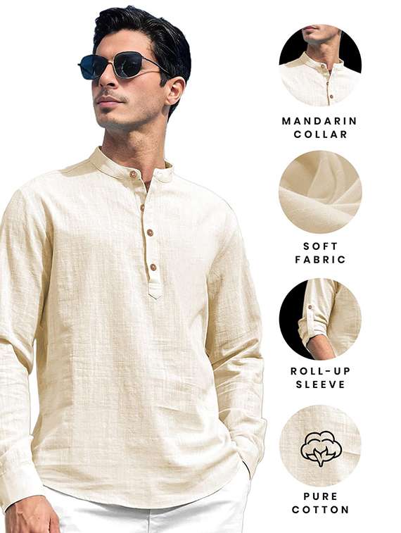 men solid mandarin neck short kurta - 22325433 -  Standard Image - 2