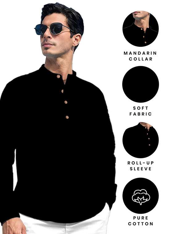 men solid mandarin neck short kurta - 22325434 -  Standard Image - 2