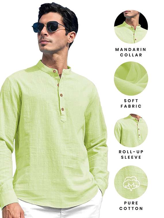 men solid mandarin neck short kurta - 22325435 -  Standard Image - 2