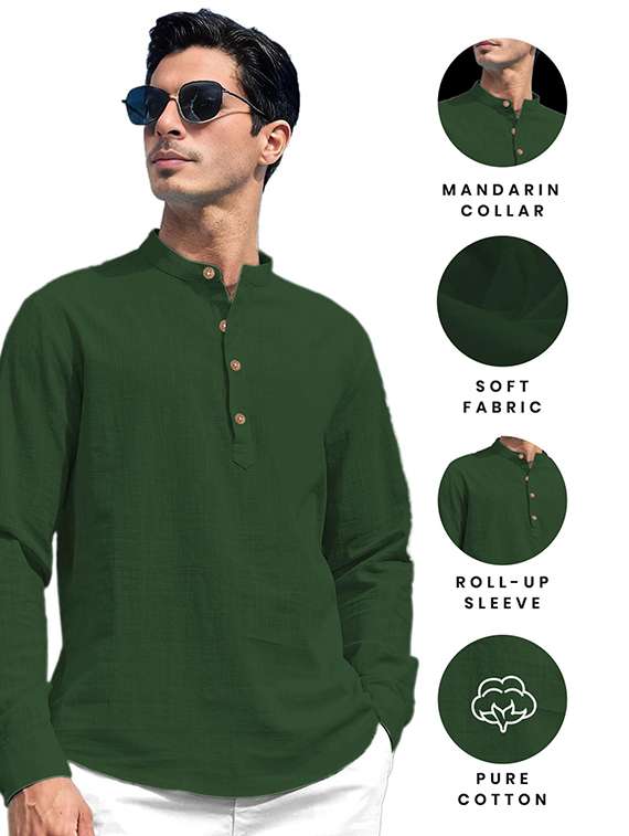 men solid mandarin neck short kurta - 22325437 -  Standard Image - 2