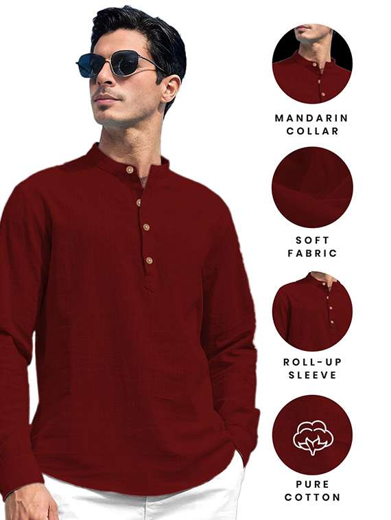 men solid mandarin neck short kurta - 22325438 -  Standard Image - 2