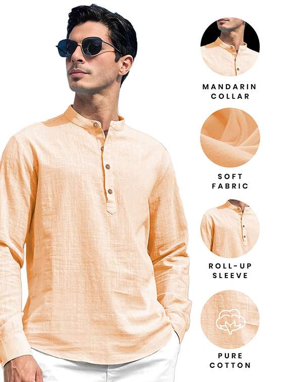 men solid mandarin neck short kurta - 22325440 -  Standard Image - 2