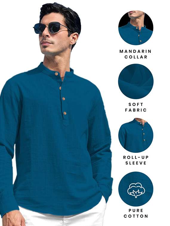 men solid mandarin neck short kurta - 22325444 -  Standard Image - 2