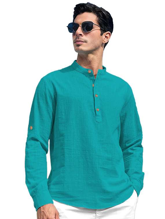 men solid mandarin neck short kurta