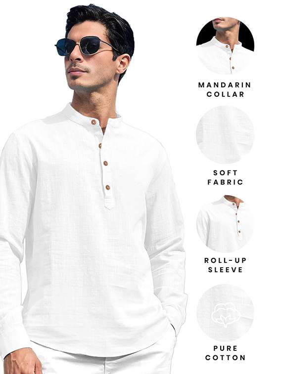 Men Solid Mandarin Neck Short Kurta - 22325447 -  Standard Image - 2