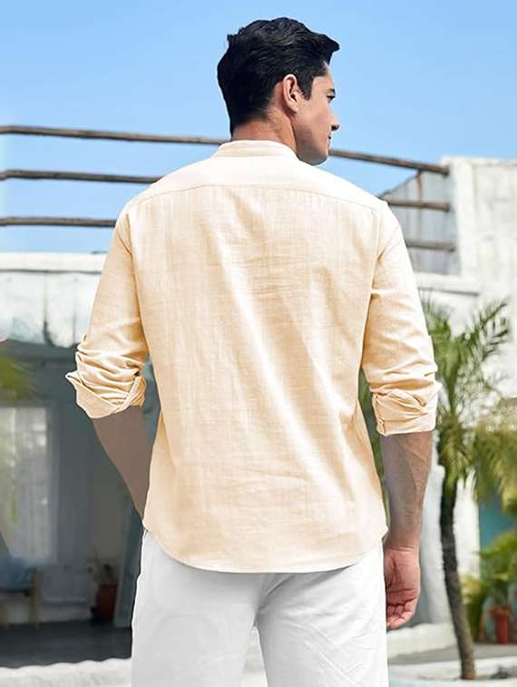 men solid mandarin neck short kurta - 22325481 -  Standard Image - 2