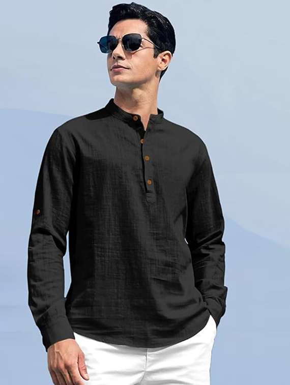 men solid mandarin neck short kurta