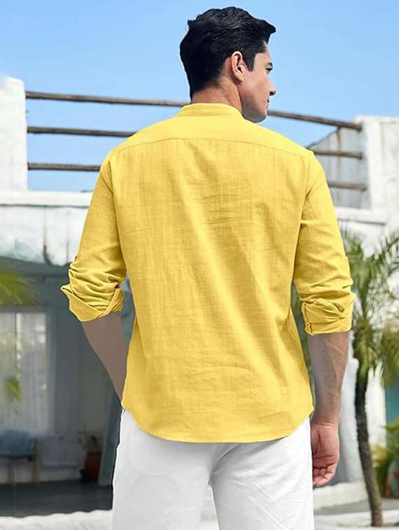 men solid mandarin neck short kurta - 22325495 -  Standard Image - 2