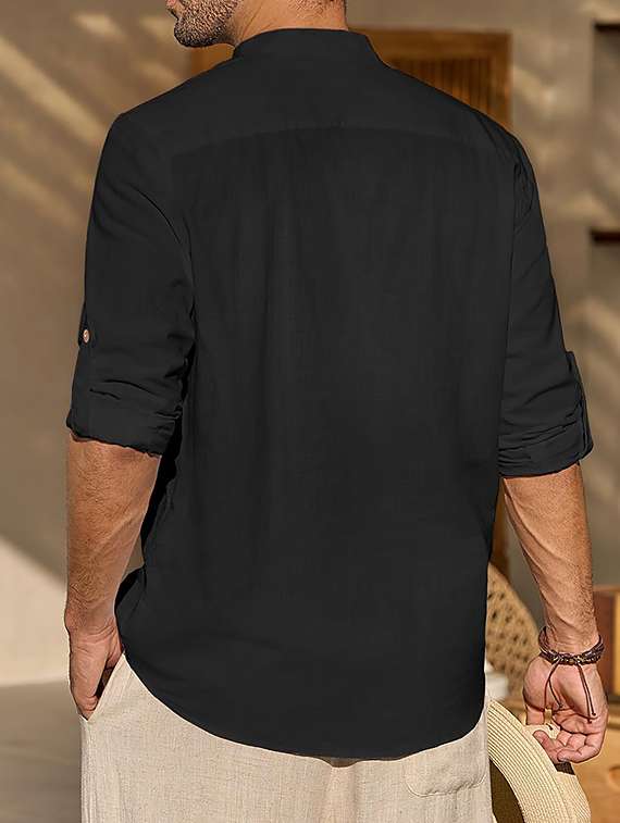 men solid mandarin neck short kurta - 22325517 -  Standard Image - 2