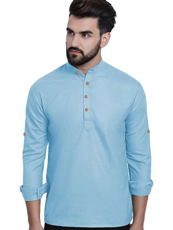 men pack of 2 solid mandarin neck short kurta - 22325543 -  Standard Image - 2