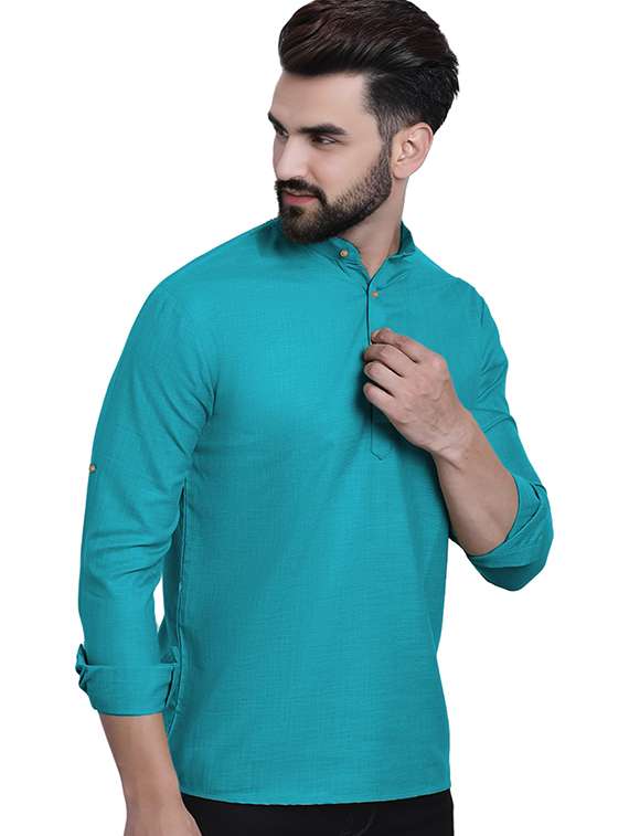 men pack of 2 solid mandarin neck short kurta - 22325544 -  Standard Image - 2