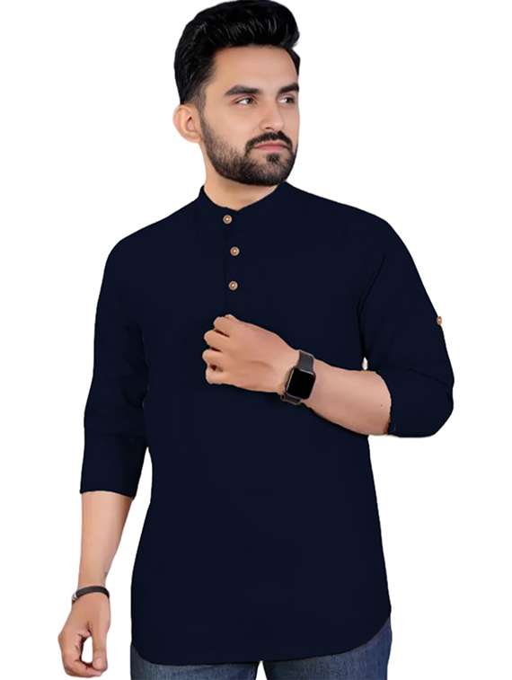 men pack of 2 solid mandarin neck short kurta - 22325551 -  Standard Image - 2