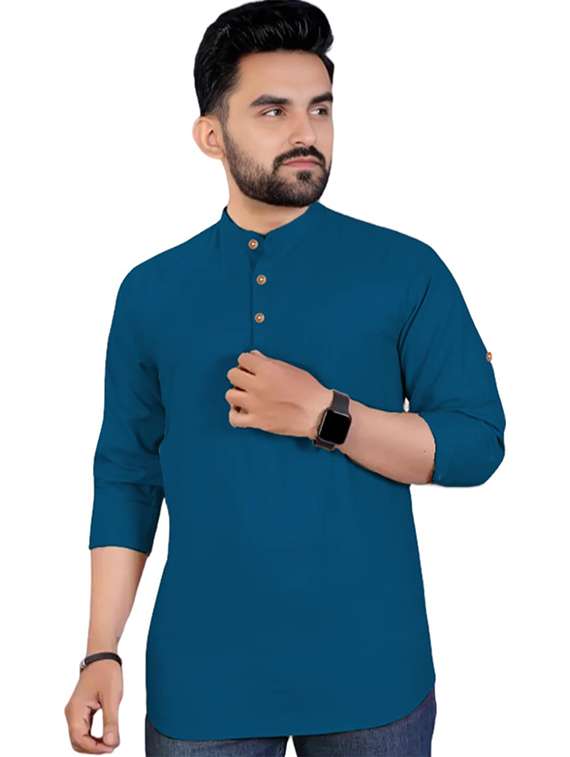 men pack of 2 solid mandarin neck short kurta - 22325557 -  Standard Image - 2