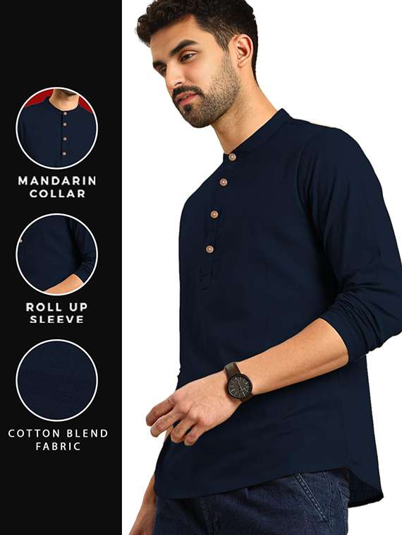 Men Pack Of 2 Solid Mandarin Neck Short Kurta - 22325599 -  Standard Image - 2