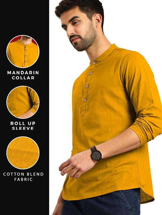 men pack of 2 solid mandarin neck short kurta - 22325610 -  Standard Image - 2