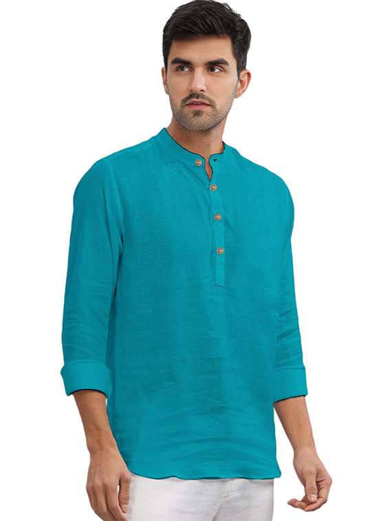 men pack of 2 solid mandarin neck short kurta - 22325624 -  Standard Image - 2