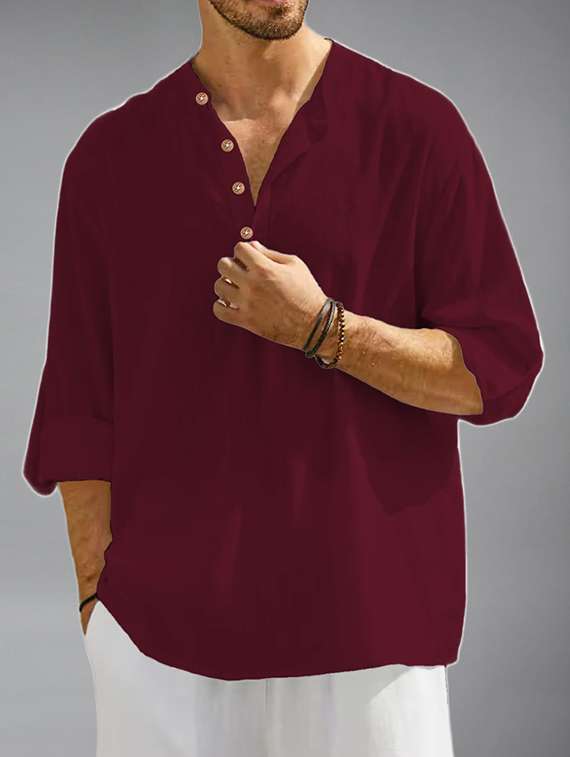 men solid mandarin neck short kurta - 22325992 -  Standard Image - 2