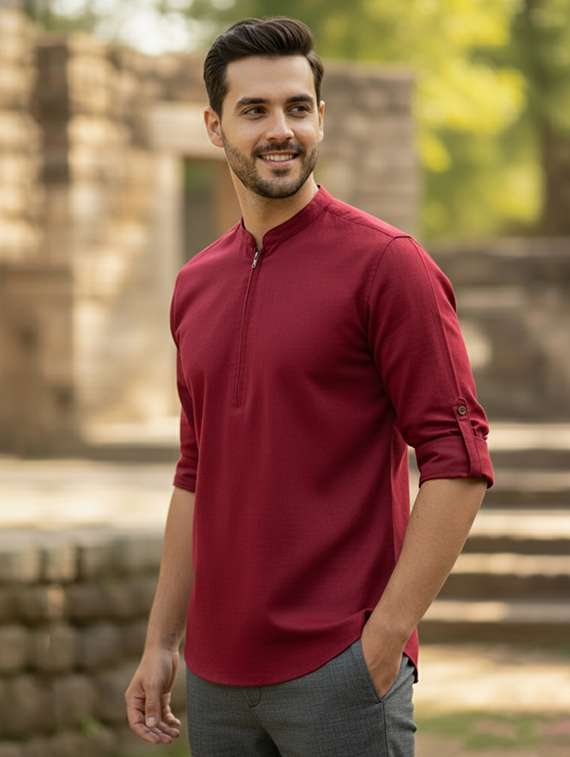 men solid long sleeve short kurta - 22326330 -  Standard Image - 2