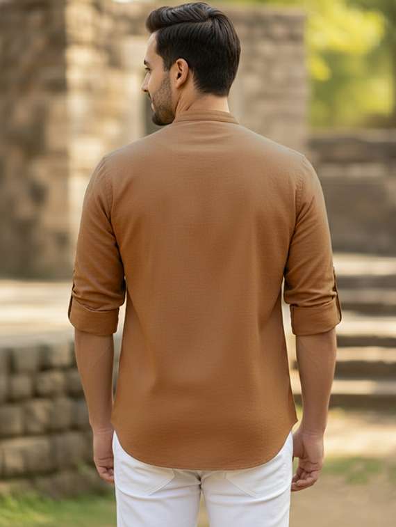 men solid mandarin neck short kurta - 22326336 -  Standard Image - 2