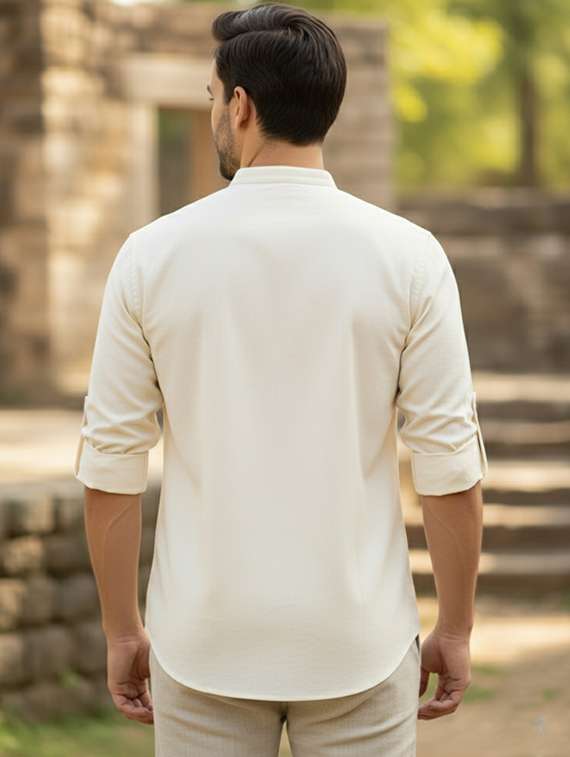 men solid mandarin neck short kurta - 22326338 -  Standard Image - 2