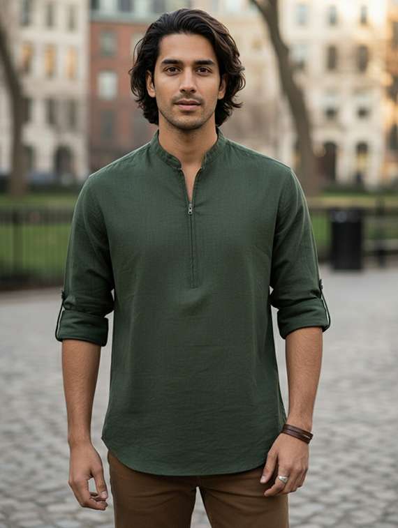 men solid mandarin neck short kurta