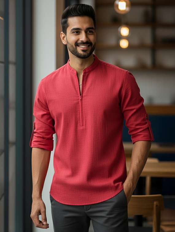 men solid mandarin neck short kurta