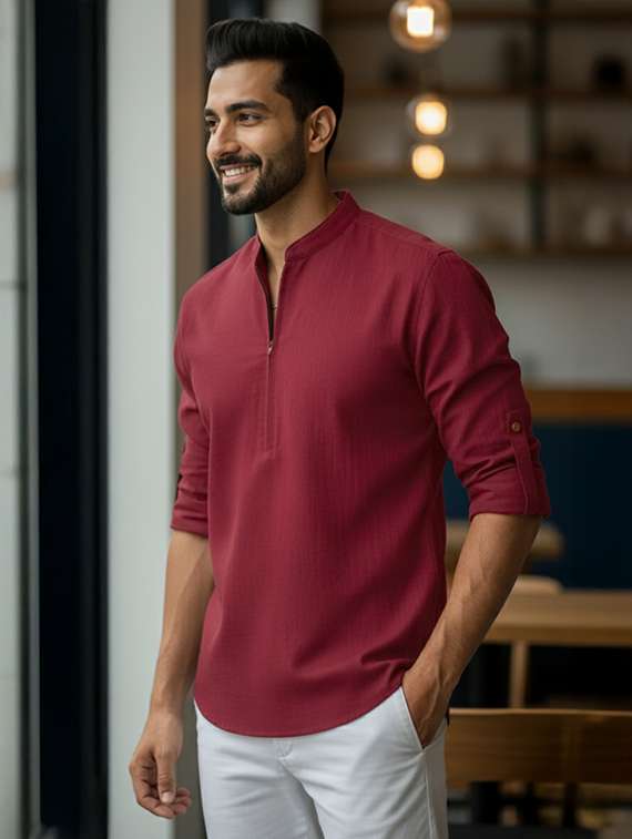 men solid mandarin neck short kurta - 22326369 -  Standard Image - 2