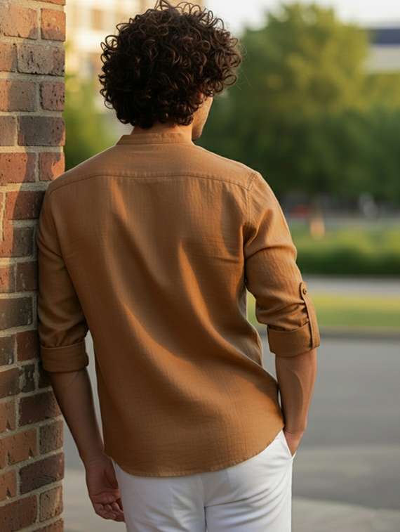 men solid mandarin neck short kurta - 22326396 -  Standard Image - 2