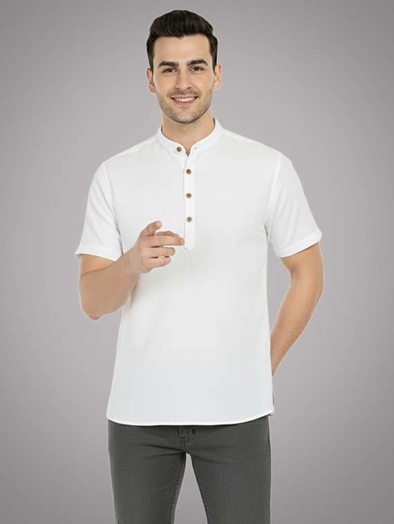 men solid mandarin neck short kurta