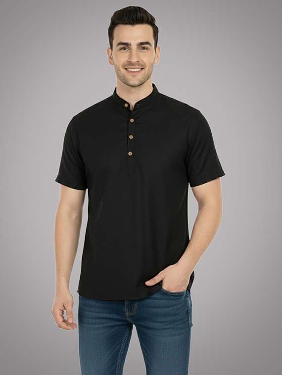 men solid mandarin neck short kurta
