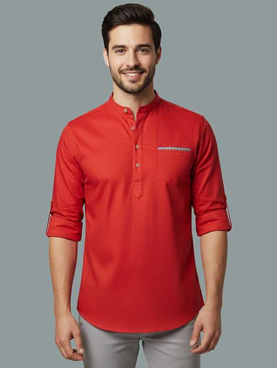 men solid mandarin neck short kurta