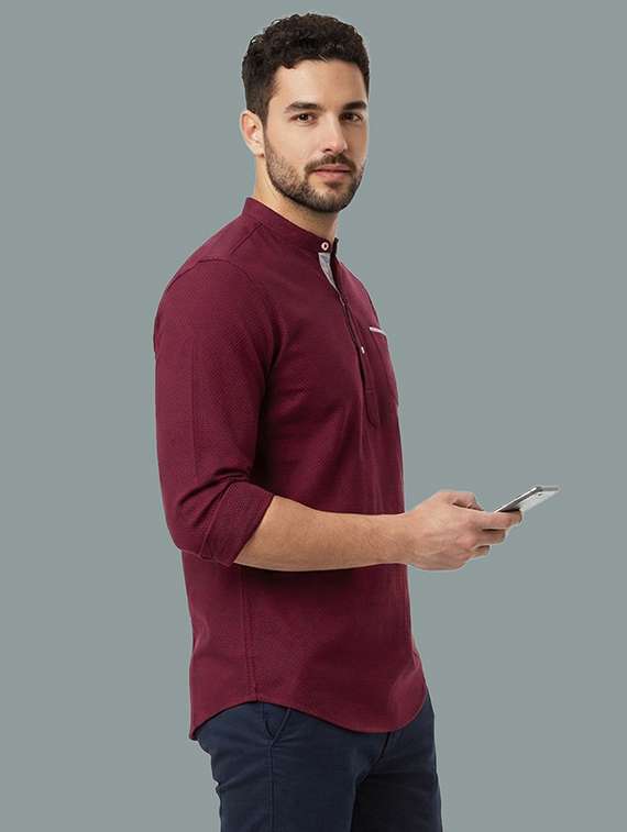 men solid mandarin neck short kurta - 22326422 -  Standard Image - 2