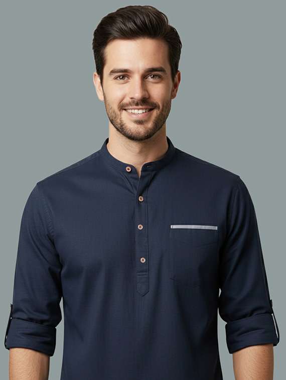 men solid mandarin neck short kurta - 22326435 -  Standard Image - 2