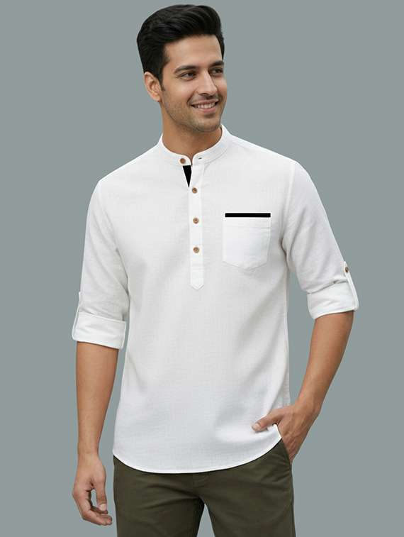 men solid mandarin neck short kurta