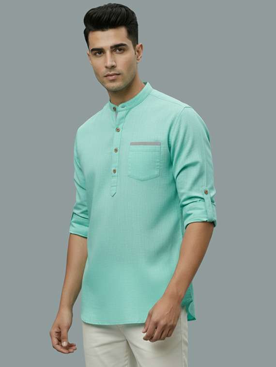 men solid mandarin neck short kurta