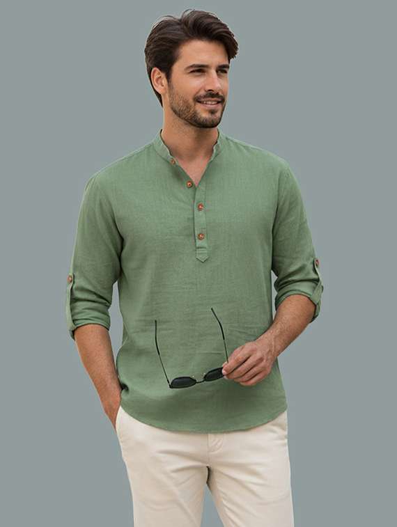 men solid mandarin neck short kurta