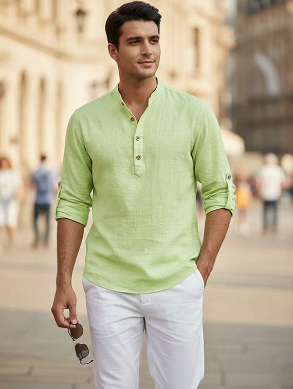 men solid mandarin neck short kurta