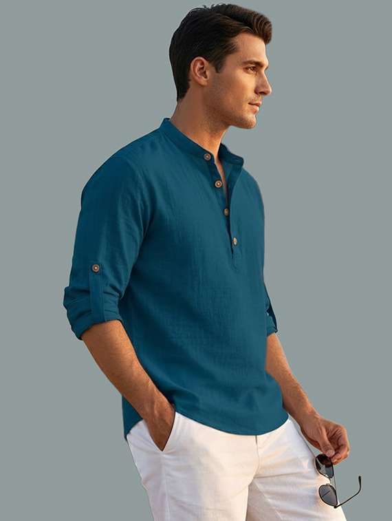 men solid mandarin neck short kurta - 22326489 -  Standard Image - 2