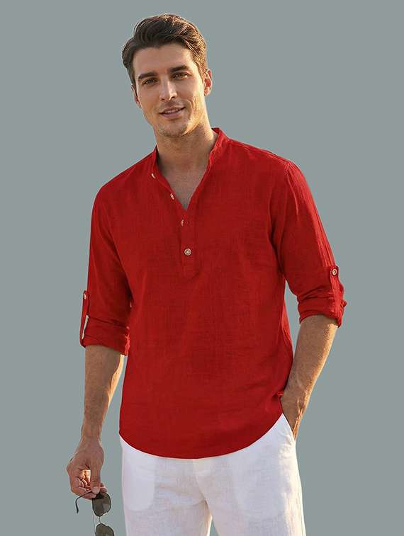 men solid mandarin neck short kurta