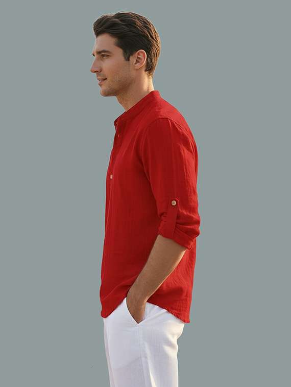 men solid mandarin neck short kurta - 22326492 -  Standard Image - 2