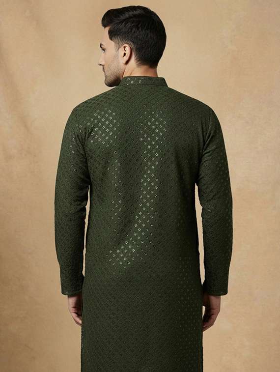 men solid with work mandarin neck long kurta - 22326499 -  Standard Image - 2