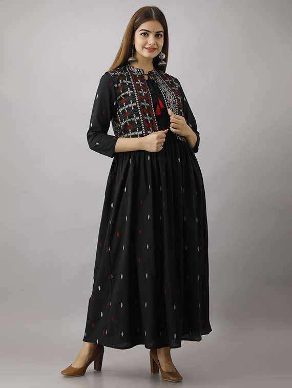 women self design three quarter sleeve ethnic dress - 22326539 -  Standard Image - 2
