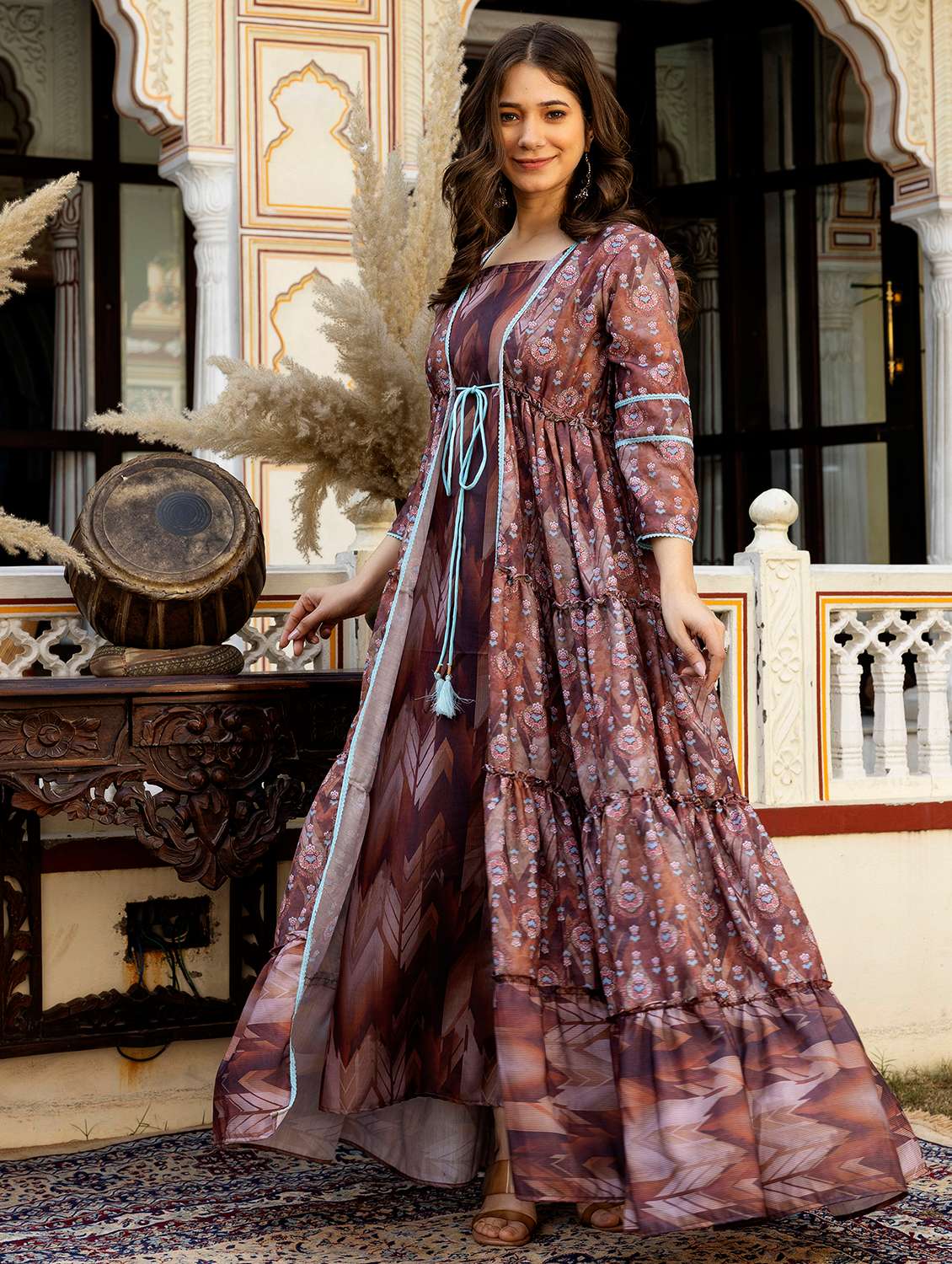 women printed three quarter sleeve ethnic dress - 22326541 -  Standard Image - 2