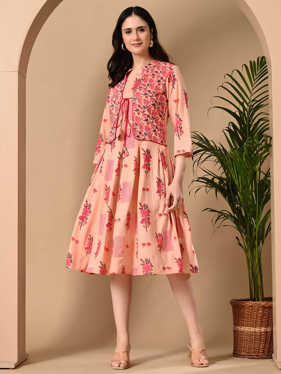 women floral printed three quarter sleeve ethnic dress - 22326542 -  Standard Image - 2