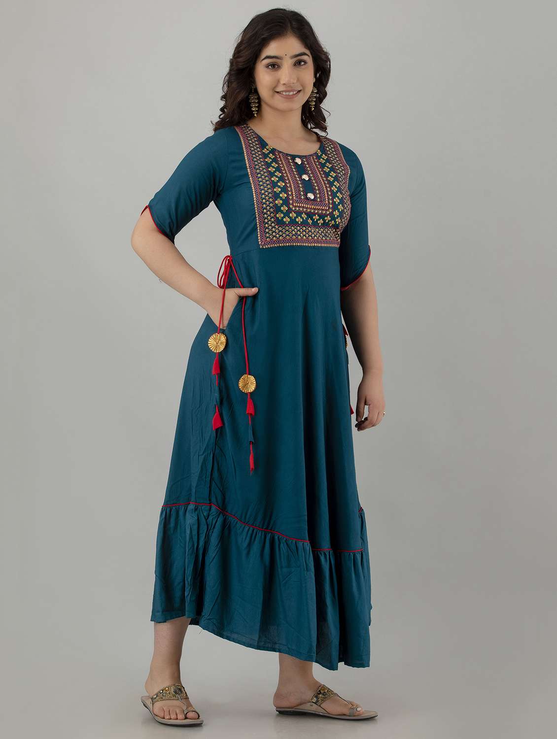 women solid with work short sleeve ethnic dress - 22326544 -  Standard Image - 2