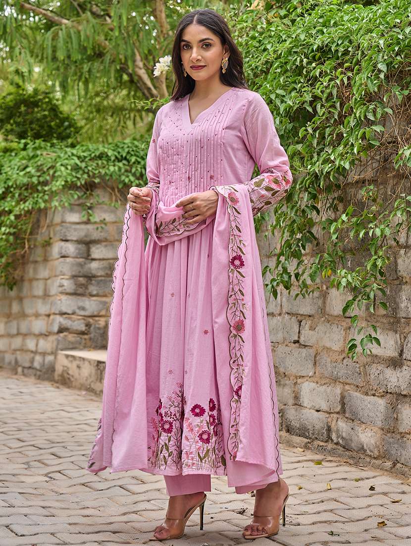 Women Solid With Work Long Sleeve Kurta Pant With Dupatta Set - 22326571 -  Standard Image - 2