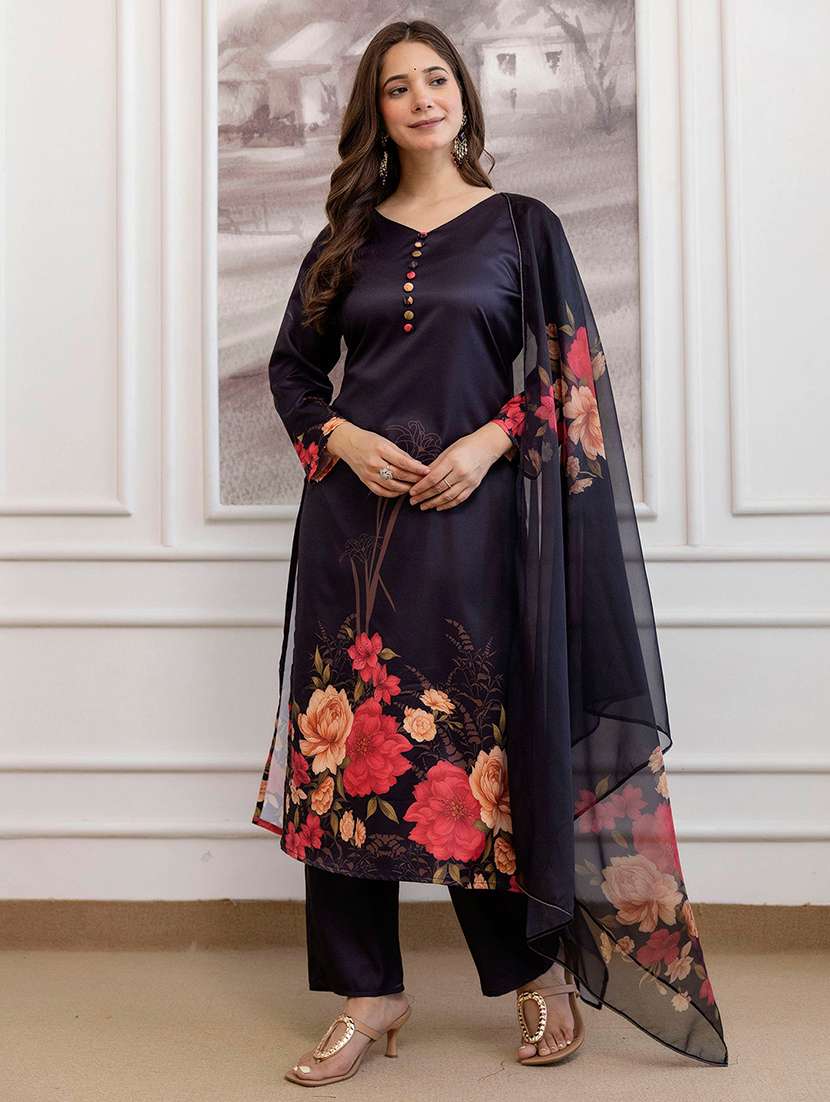 women floral three quarter sleeve kurta pant with dupatta set - 22326576 -  Standard Image - 2